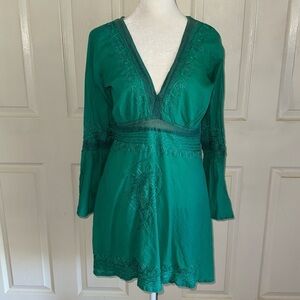 Debbie Katz South Beach Green Embroidered V Neck Swim Cover